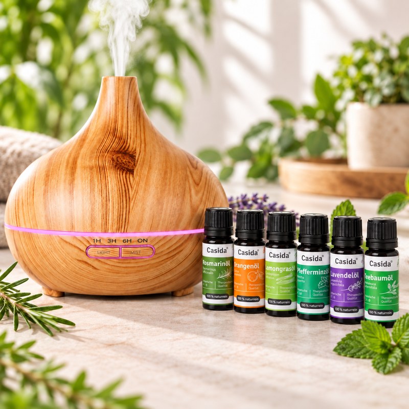 Aroma Diffuser Holzdesign mit TOP 6 Ölen – Casida Produktbild