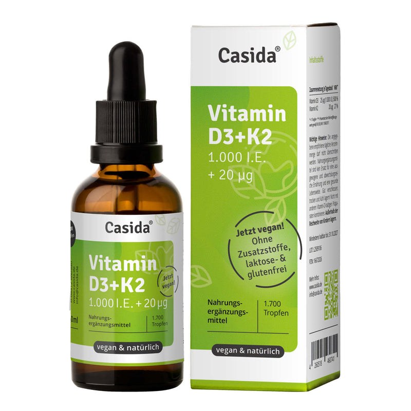 Vitamin D3 + K2 Tropfen 50 ml Vegan – Casida Produktbild