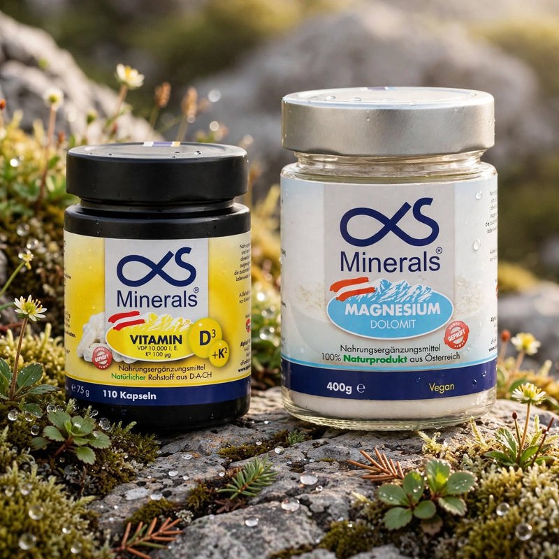 Vorteilskombi: Magnesium Austria 400g & Vitamin D3+K2 110St – AlphaS Minerals Produktbild