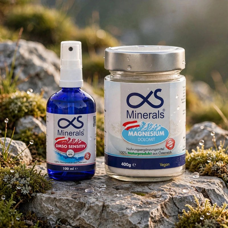 Vorteilskombi: Magnesium Austria 400g & DMSO SENSITIV Lösung 60% 100ml – AlphaS Minerals Produktbild