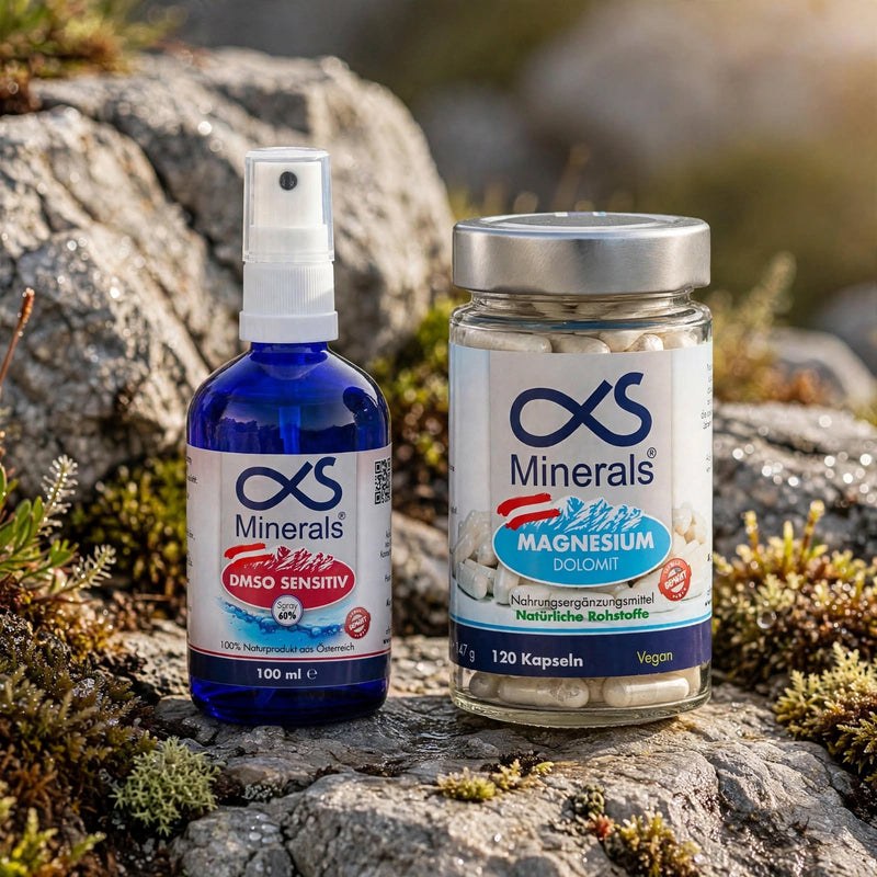 Vorteilskombi: Magnesium Austria 120St & DMSO SENSITIV Lösung 60% 100ml – AlphaS Minerals Produktbild