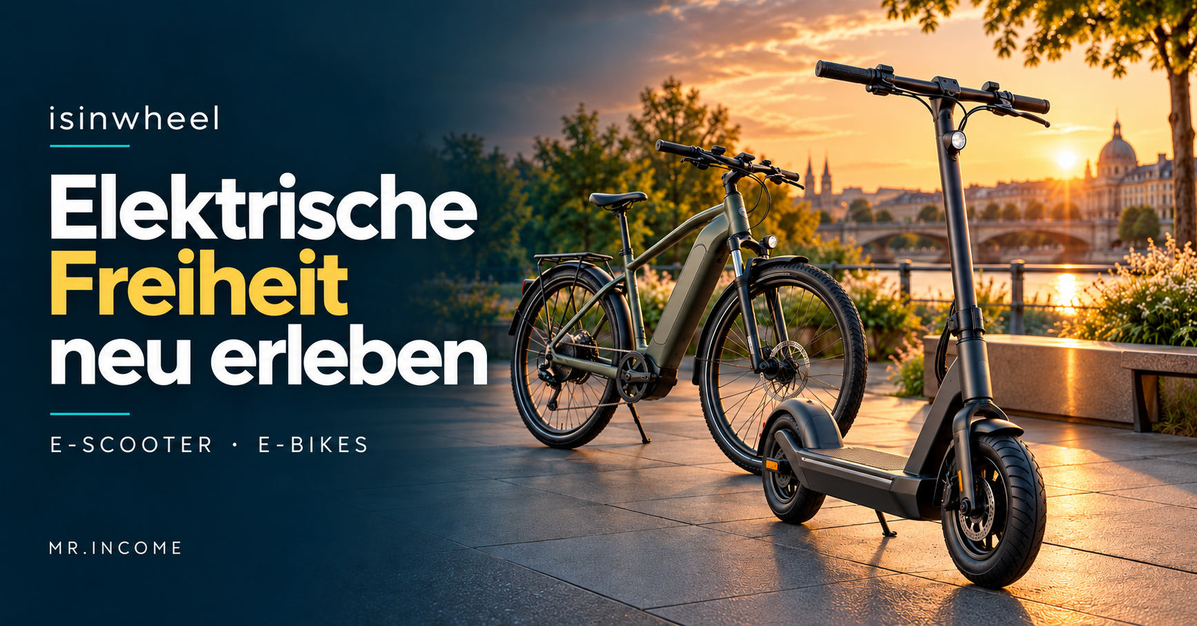 isinwheel – E-Scooter und E-Bikes in urbaner Abendstimmung